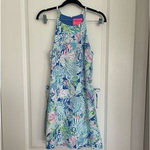 NET Lilly Pulitzer Pearl Romper Lion Around Coastal blue Sz  4